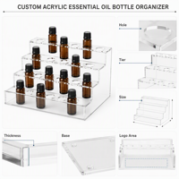 Organisateur de bouteilles d'huiles essentielles en acrylique personnalisé, support à bouteilles transparent à plusieurs niveaux avec trous, logo OEM, étagère de rangement pour spa, boîte de rangement