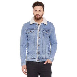 <b>Winter</b> fleece lined men denim jacket <b>thick</b> warm sherpa collar outerwear distressed blue jean <b>coat</b> fashion casual - Product Image 1