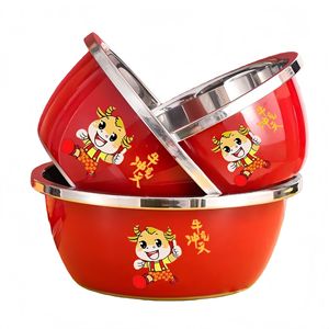 Stainless Steel Mixing Bowl Red Non-Stick Deep Dough Kneading Kitchen <b>Baking</b> Tool - Product Image 2