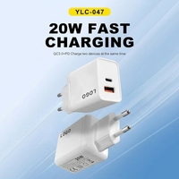 Cargador Rápido de 20W con Enchufe Europeo, 2 Puertos Duales Tipo-C/USB-A, PD3.0, QC3.0, Carcasa de PC Resistente al Fuego, Protección Múltiple, Portátil