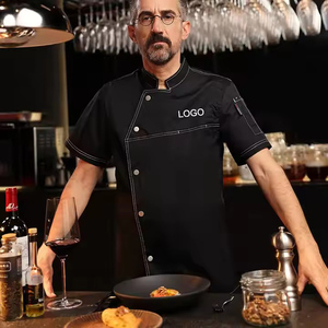 Buena calidad Unisex camisa de Chef de manga corta verano caliente Casual ropa de trabajo Logo de ropa para hombres uniforme francés restaurante Bar - Product Image 5