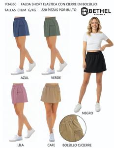 Minifalda Bethel Modmex para Mujer, Cintura Elástica, Color Sólido, Estilo Casual con Bolsillo, Tallas S M L XL, 100% Poliéster - Product Image 1