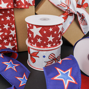 Ruban patriotique à double face inversé pour emballage cadeau, étoiles du 4 juillet, ruban filaire pour couronnes, nœuds, fête nationale américaine - Product Image 4