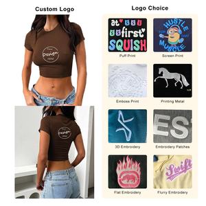 Venta al por mayor Slim Fit alta calidad nueva llegada Top venta Crop camisetas en blanco Color impresión Logo algodón mezclado Crop Top camiseta - Product Image 3