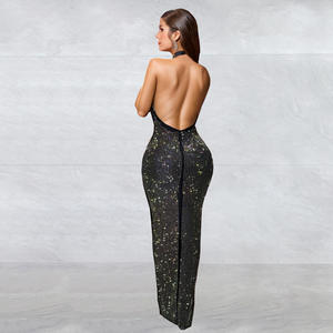 Luxe Halter Avondjurk Backless Volledig Strass Vrouw Prom Diner Bruiloft Maxi Jurken - Product Image 5