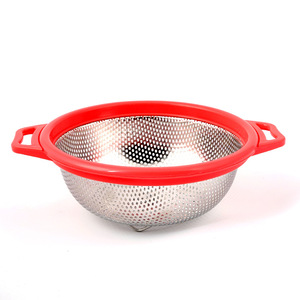 Stainless Steel Colander With Red Handle Fine <b>Mesh</b> For Vegetable Fruit Washing And Rice Rinsing Multifunction <b>Strainer</b> - Product Image 1
