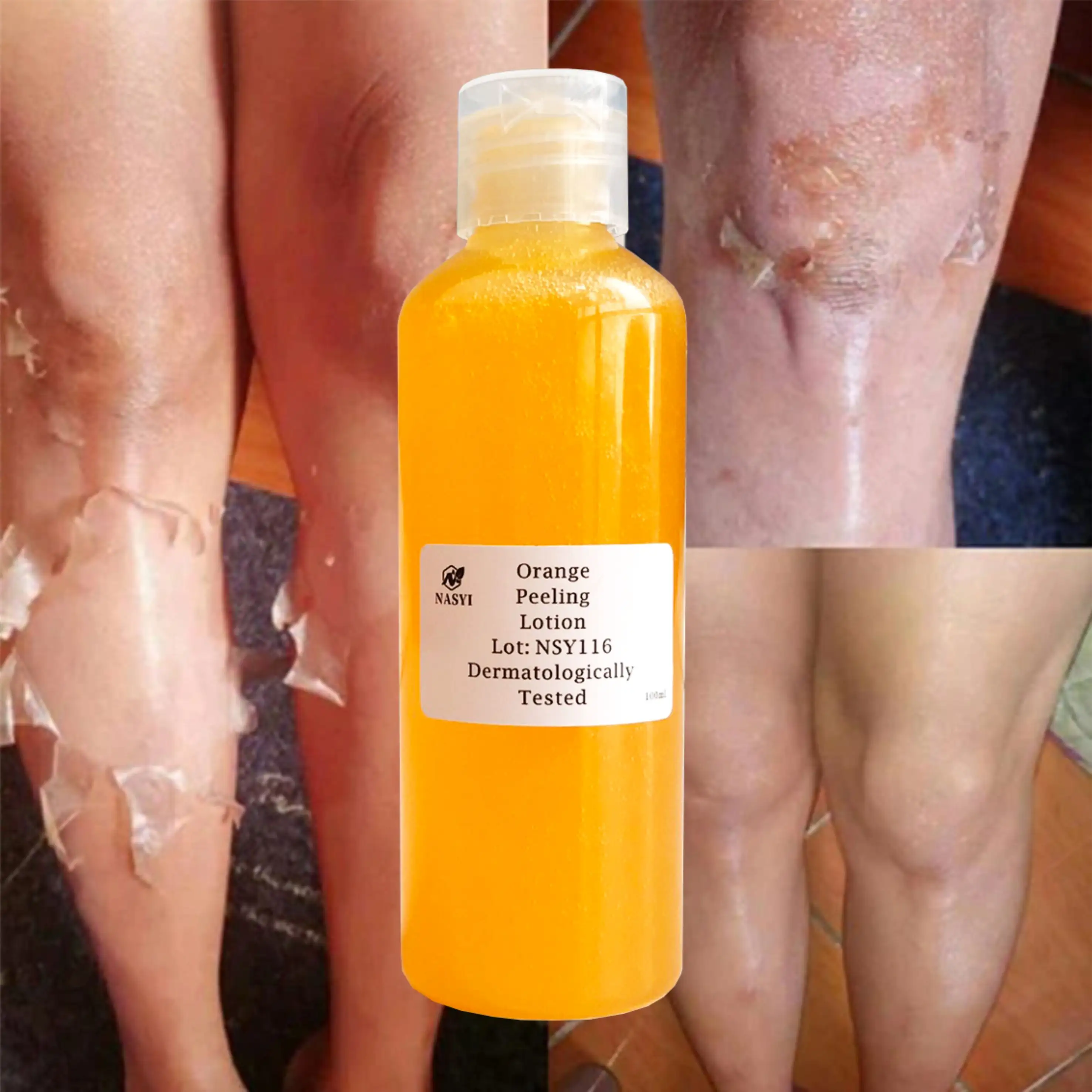Campione gratuito arancione giallo vitamina C cura del corpo sbiancante Peeling esfoliante lozione olio per la rimozione della pelle morta