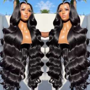 黒女性のための生ベトナム人の髪のかつら生シングルドローボディ波レースフロントグルーレスウィッグ - Product Image 1