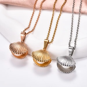 Collier pendentif coquillage en acier inoxydable plaqué or avec perles et breloques pour femme, accessoire de bijoux d'été pour la plage - Product Image 5