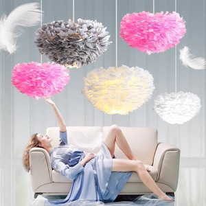 Feather Chandelier Round E27 Led Light Multi Head Warm Romantic Bedroom Living Room Pendant Lamp - Product Image 1
