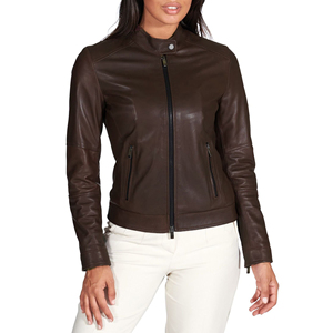 Veste en cuir véritable pour femme, élégante, avec fermeture éclair et col rabattable, en peau de mouton, collection automne 2026, personnalisable avec logo, vente en gros - Product Image 5