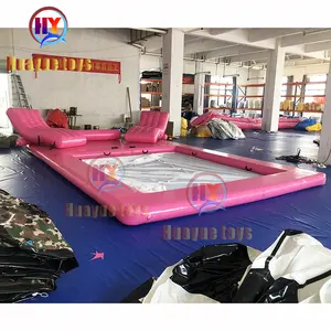 Pink 6x4m Inflatable Floating Ocean Sea Swimming Pool Protective Anti Ocean Pool With Netting Enclosure and Chairs For Yacht