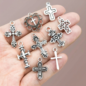 Accesorios de Joyería <span class=keywords><strong>DIY</strong></span>, Colgante de Cruz, Llavero Hecho a Mano, Collar, Pendientes, Dijes Vintage de Aleación Plateada - Product Image 2