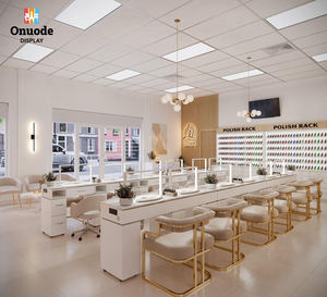 Conjunto de Muebles Personalizados para Salón de Uñas |   Mesa de Manicura con Espejo |   Solución de Diseño Moderno para Salón de Belleza - Product Image 2