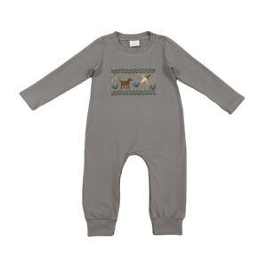 Combinaison longue à manches longues pour bébé, imprimé canard brun, vente en gros pour enfants, LR2909 RTS - Product Image 1