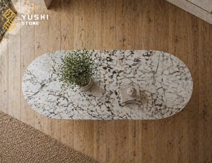 Mesa de Comedor Moderna de Lujo YUSHI de Mármol Calacatta Viola con Bases Dobles Acanaladas, Mesa Ovalada de Piedra Bvlgari para Decoración de Villas - Product Image 5