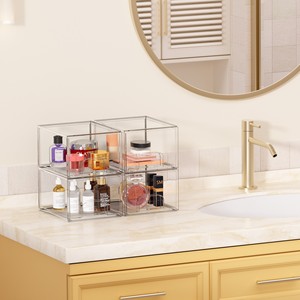 Transparent Cosmetic Storage Box With <b>Drawers</b> Stackable <b>Makeup</b> Organizer Dustproof Pet Material - Product Image 3