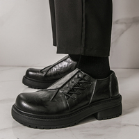Chaussures décontractées en cuir pour hommes, grande taille, basses, noires, à bout rond, avec talon compensé, de haute qualité