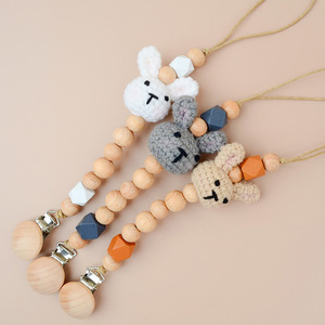 Cadena de chupete de conejito de dibujos animados, cadena de dentición de <span class=keywords><strong>ganchillo</strong></span> de madera para juguetes para masticar recién nacidos, soporte para chupete para bebé de 0 a 12 meses - Product Image 2