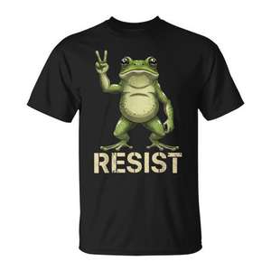 Camiseta de activismo con el signo de la paz Frog Resist, unisex para adultos, manga corta, cuello redondo, impresión digital, promocional - Product Image 1