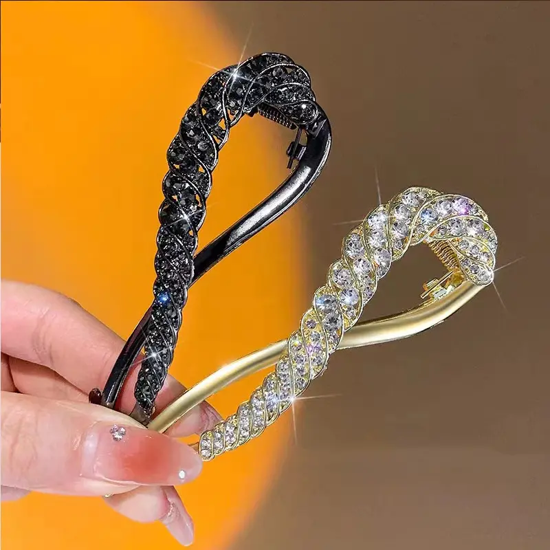 Mode longue une ligne strass épingle à cheveux côté Clip coiffure frange épingle à cheveux