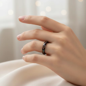 Bague en carbure de tungstène noir de 4 mm avec incrustation d'<span class=keywords><strong>opale</strong></span> colorée, ajustement confortable, bague de fiançailles, de mariage, d'anniversaire, cadeau pour filles, bijoux tendance - Product Image 3