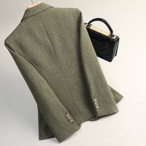 Women's Wool Blazer Green Quilted Suit Slim Fit Thickened Autumn Winter Jacket - Product Image 4