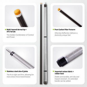 Tongkat Biliar Profesional 11.8/12.9mm Multi-layered Dermal Tip Stainless Steel Joint High-Tech Shaft Carbon Fiber - Product Image 4