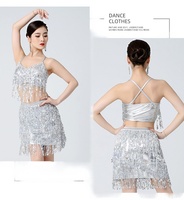 Ensemble de costume de danse latine pour compétition, 2 pièces, jupe tutu et haut sans manches à bretelles classiques personnalisables, taille élastique