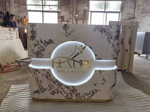 Luxury Nails Bristol Reception <b>Desk</b> Contemporary Marble Design Gold Trim Salon Furniture - Product Image 2