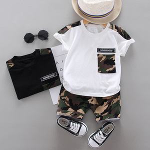 Vêtements d'été en gros pour bébés garçons : Ensemble deux pièces mignon camouflage décontracté pour enfants, imprimé, manches courtes et short - Product Image 5