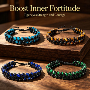 <span class=keywords><strong>Bracelet</strong></span> pour homme en œil de tigre naturel, double rangée de perles, ajustable, avec nœud coulissant en macramé, <span class=keywords><strong>bracelet</strong></span> en cristal de guérison - Product Image 6