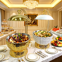 Königlicher Goldener Edelstahl Hochzeits-Buffet-Server Luxuriöser Runder Chafing Dish Speisenwärmer für Bankett-Events