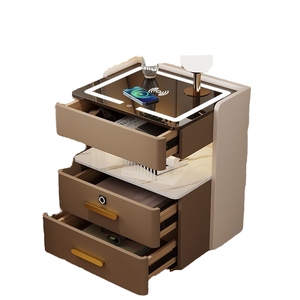 Mesita de Noche Inteligente Moderna Gris de Madera Recargable con Cargador Inalámbrico y 2 Cajones para Apartamento, Hotel o Dormitorio - Product Image 1