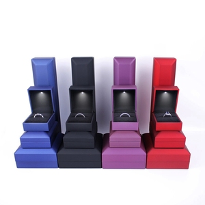 LED Luxury Rectangle <b>Jewellery</b> Box Black Lacquer Gold Stamping Eco-friendly Velvet Lining Custom Logo Custom Ring Packaging - Product Image 2