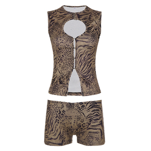 Ensemble deux pièces sexy pour femme : débardeur et camisole à découpes, imprimé animal, avec boucle à crochet, style streetwear audacieux - Product Image 6