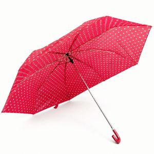 Paraguas Plegable de 3 Secciones con Diseño Retro de Puntos Rojos, Mango en J con Gancho, Apertura Manual, Portátil, para Viajes, Protección Solar y Lluvia, para Damas - Product Image 2