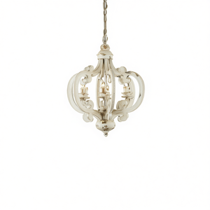 Lustre suspendu en bois à 6 lumières de style campagnard français, ovale blanc, chaîne réglable, éclairage pour cuisine, couloir, entrée - Product Image 1