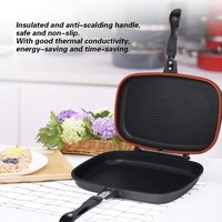 Poêle de cuisson multifonction en aluminium de 32 cm, poêle à frire portable, grill double face antiadhésif avec poignée anti-brûlure