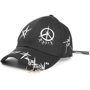 Fashion <b>Baseball</b> <b>Cap</b> With Metal Rings And Stars Print Unisex Streetwear Hat <b>Black</b> White Canvas Polyester Cotton - Product Image 5