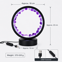 Lampe de nuit en cristal d'améthyste naturelle, forme ronde, lumière blanche froide, prise USB, base noire, décoration