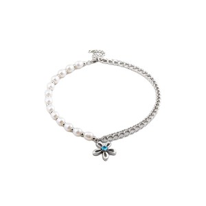 yunnique <b>Sweet</b> Fresh Stainless Steel Spliced Chain Imitation Pearl <b>Flower</b> Pendant Necklace For Leisure Gift - Product Image 5