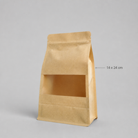 Sac en papier kraft écologique à fond plat avec fermeture à 8 côtés, fenêtre transparente et fermeture éclair, logo personnalisé, en stock, faible MOQ 50, pour noix et fruits secs