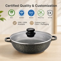 Casserole peu profonde en aluminium céramique antiadhésive à fond à induction 24/28/32/36/40CM avec couvercle en verre
