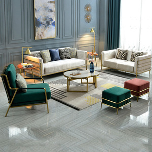 ชุดโซฟาผ้าหรูหราสไตล์โพสต์โมเดิร์นรูปตัวยู สำหรับห้องนั่งเล่นสไตล์มินิมอล เฟอร์นิเจอร์วิลล่าระดับไฮคลาส แบบสามที่นั่ง - Product Image 1