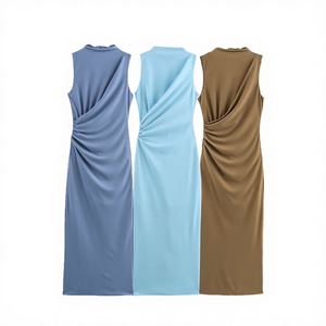Vestido Midi Plisado sin Mangas de Gasa Tejida con Logo Frontal y Cintura Natural, Estilo Casual de Verano 2026 para Mujer - Product Image 4