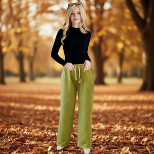 Pantaloni Larghi in Spugna da Donna J722, Vita Alta con Elastico e Coulisse, Vestibilità Ampia, Lunghezza Intera, Tinta Unita, Casual, Autunnali, in Maglia - Product Image 2