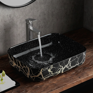 Lavabo de mano de arte con patrón de mármol moderno sobre encimera de cerámica para baño de apartamento o Hotel diseño tradicional - Product Image 1