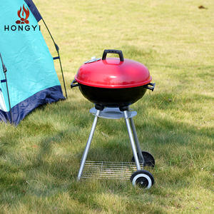 Barbecue rond portable au charbon de bois HONGYI, en fonte, avec roues, pour le camping et la cuisine en plein air - Product Image 4