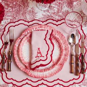 Wholesale New Design 45% Cotton 55% <strong>Linen</strong> Dusty Rose Cocktail <strong>Napkins</strong> Embroidered <strong>Scallop</strong> Edge - Product Image 3